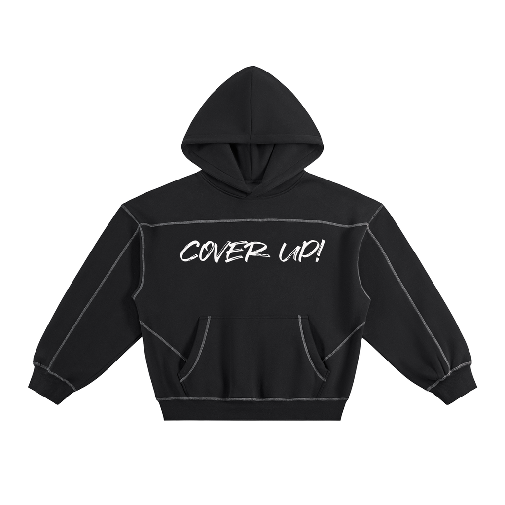 Contrast-Stitched Boxy Fleece Hoodie