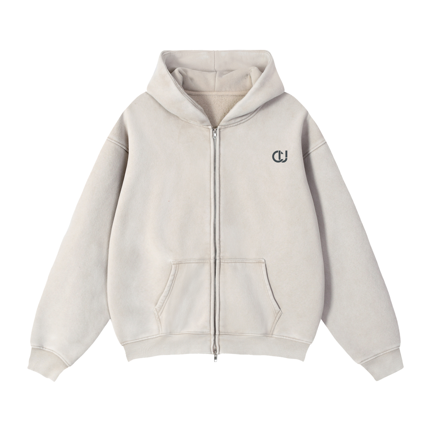 Zip-Through Boxy Fleece Hoodie